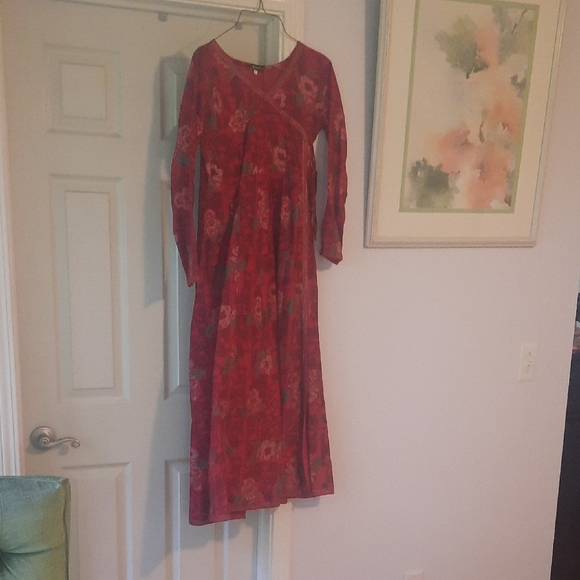 Anarkali Red Floral Long Sleeve Dress - Picture 3 of 5